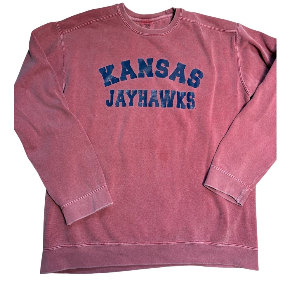 Comfort Colors Kansas Jayhawks Sweatshirt Mens Large Red Garment Dyed Pullover